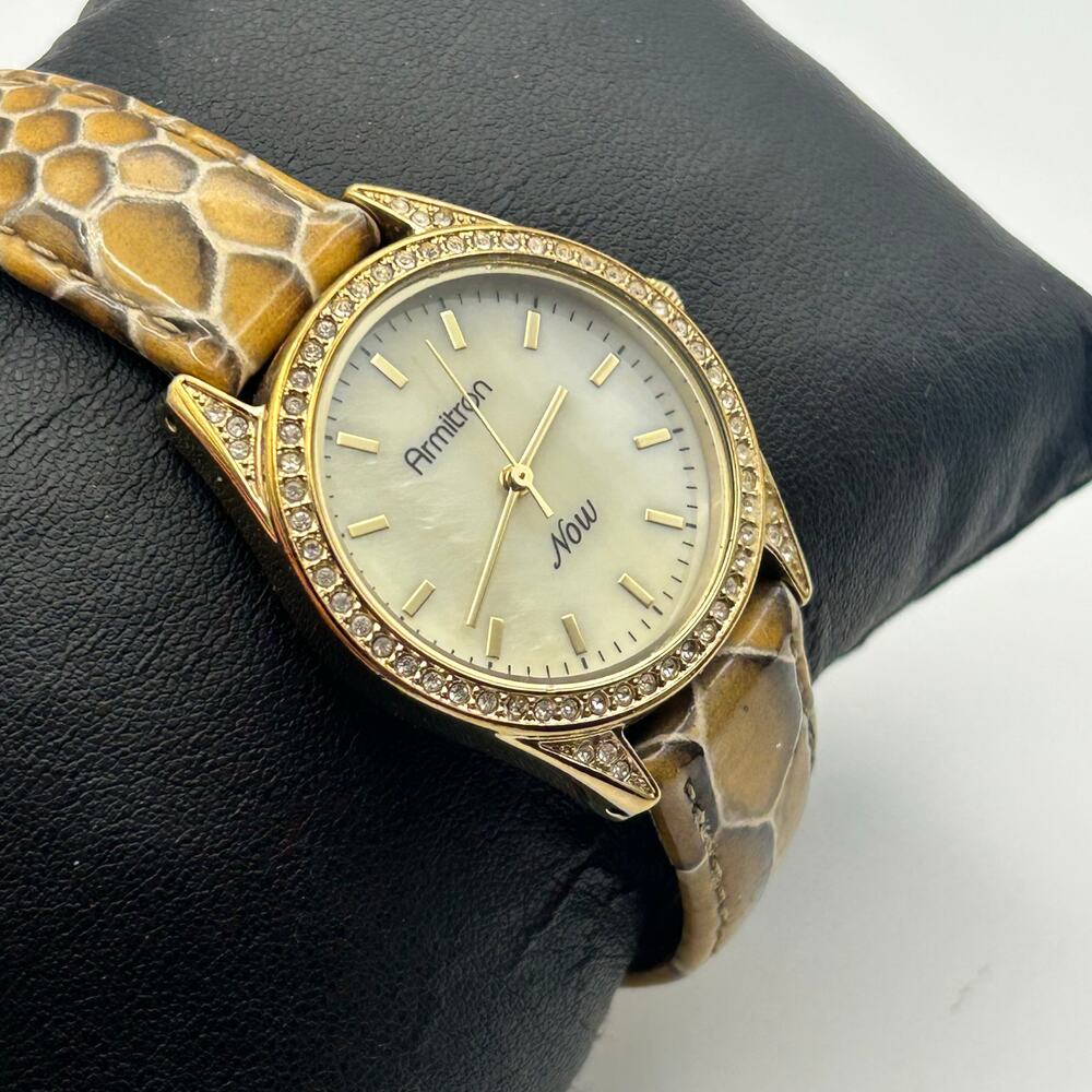 Armitron Gold Mother Pearl Snake Print Leather Women’s Watch - Picture 3 of 8
